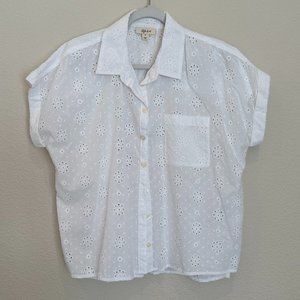 Style & Co White Button Down Blouse with Sparkle Detail